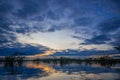 Sunset silhouetting a flooded jungle in Laguna Grande, in the Cuyabeno Wildlife Reserve, Amazon Basin, Ecuador Royalty Free Stock Photo