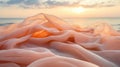 Sunset Silk Soft Peach Fabric Waves with Ocean Glow Backdrop Royalty Free Stock Photo