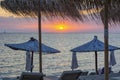 Sunset on Siviri beach, Kassandra, Chalkidiki, Greece Royalty Free Stock Photo