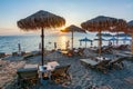 Sunset on Siviri beach, Kassandra peninsula, Chalkidiki, Greece Royalty Free Stock Photo