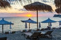 Sunset on Siviri beach, Kassandra peninsula, Chalkidiki, Greece Royalty Free Stock Photo