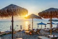 Sunset on Siviri beach, Kassandra peninsula, Chalkidiki, Greece Royalty Free Stock Photo