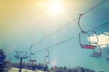 Sunset and Ski lift going over the mountain Royalty Free Stock Photo