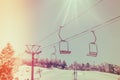 Sunset and Ski lift going over the mountain Royalty Free Stock Photo