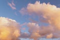 Blue sky and beautiful clouds. Sunset in the sky. Sky background. Heavenly landscape. Royalty Free Stock Photo