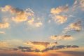 Sunset sky. Abstract nature landscape background. Dramatic blue and orange, colorful clouds at twilight time Royalty Free Stock Photo