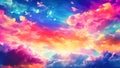 Sunset sky background. Colorful dramatic sky with cloud at sunset