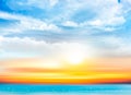 Sunset Sky Background With Transparent Clouds And Sea.