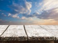 Sunset sky with cloud and empty blank grey wood table top background Royalty Free Stock Photo