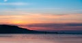 Sunset Sky with cloud over sea sand beach in evening on Spring,Landscape by Seaside with Colourful Sky in Orange,Pink,Purple ,Blue Royalty Free Stock Photo