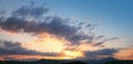 Sunset. Sky clouds background. Ridge Mountains silhouette. Skyline. Montenegro Royalty Free Stock Photo