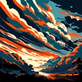 Sunset sky with clouds. Colorful vector illustration in retro style AI Generated Royalty Free Stock Photo