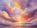 A sunset sky with clouds illustration for decoration. AI-Generated Royalty Free Stock Photo