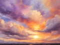 A sunset sky with clouds illustration for decoration. AI-Generated Royalty Free Stock Photo