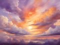 A sunset sky with clouds illustration for decoration. AI-Generated Royalty Free Stock Photo