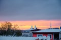 Sunset sky in cloudy day in Bursa with houses and roofs Royalty Free Stock Photo