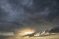 Sunset sky covered with dramatic storm puffy clouds before rain Royalty Free Stock Photo