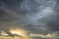 Sunset sky covered with dramatic storm puffy clouds before rain Royalty Free Stock Photo