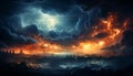 Sunset sky, dusk night, nature outdoors, weather sun dark landscape generated by AI