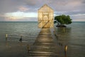 Sunset Sky Fishing Dock Pier Wooden Gate Horizon Caribbean Sea Caye Caulker Island Belize Royalty Free Stock Photo