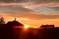 Sunset sky house roofs landscape Royalty Free Stock Photo