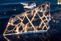 Sunset sky and ice on Lake Baikal. Winter ice on Lake Baikal. Crystal clear drinking water. The floe on Lake Baikal