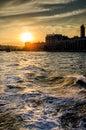 Sunset in the sky of Istanbul with sea wave Royalty Free Stock Photo