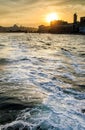 Sunset in the sky of Istanbul with sea wave Royalty Free Stock Photo