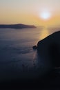 Sunset sky lighting a coastal landscape in Santorini, Mediterranean Sea