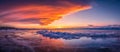 Sunset sky with natural breaking ice over frozen water on Lake Baikal, Siberia, Russia Royalty Free Stock Photo