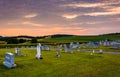 Sunset sky over cemetery in rural York County, Pennsylvania. Royalty Free Stock Photo