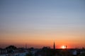 Sunset sky over city , colorful sky panorama over rooftops Royalty Free Stock Photo