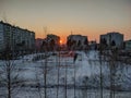 Sunset sky over the city of Noyabrsk, YaNAO, Russia Royalty Free Stock Photo