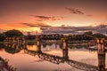 Sunset sky over death railway bridge over river kwai at Kanchanaburi, Thailand Royalty Free Stock Photo