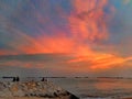 Sunset sky over east coast park beach in Singapore