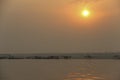 Sunset sky over the Ganges river in Varanasi, India Royalty Free Stock Photo