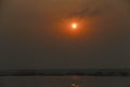 Sunset sky over the Ganges river in Varanasi, India Royalty Free Stock Photo