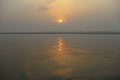 Sunset sky over the Ganges river in Varanasi, India Royalty Free Stock Photo