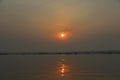 Sunset sky over the Ganges river in Varanasi, India Royalty Free Stock Photo