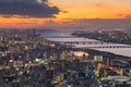 Sunset sky over Osaka city and river aerial view Royalty Free Stock Photo