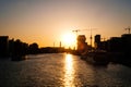 Sunset sky over river spree in Berlin with Tv tower skyline Royalty Free Stock Photo