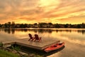 Sunset sky over suburban lake Royalty Free Stock Photo