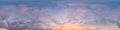Sunset sky panorama with bright glowing pink Cumulus clouds. HDR 360 seamless spherical panorama. Full zenith or sky Royalty Free Stock Photo