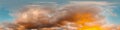 Sunset sky panorama with bright glowing pink Cumulus clouds. HDR 360 seamless spherical panorama. Full zenith or sky Royalty Free Stock Photo