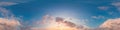 Sunset sky panorama with bright glowing pink Cumulus clouds. HDR 360 seamless spherical panorama. Full zenith or sky Royalty Free Stock Photo
