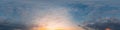 Sunset sky panorama with bright glowing pink Cumulus clouds. HDR 360 seamless spherical panorama. Full zenith or sky Royalty Free Stock Photo