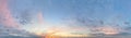 Sunset sky panoramic background. Horizon atmosphere cloudscape skyline with cloud Royalty Free Stock Photo