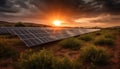 Sunset sky powers solar panel generator equipment generated by AI