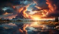 Sunset sky reflects beauty in nature, tranquil scene over water generated by AI Royalty Free Stock Photo