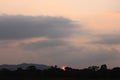 Real amazing panoramic sunrise or sunset sky with gentle colorful clouds. Sunset Sunrise Sundown Sky Royalty Free Stock Photo